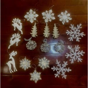 18 White/Silver Glittery Theme Christmas Tree Ornaments Assortment
